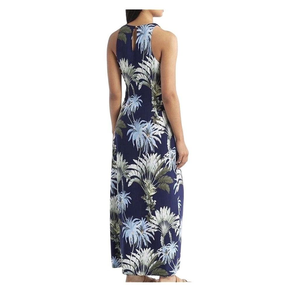 Tommy Bahama XL Tropical Palm Print Faux Wrap Maxi Dress Navy Blue Sleeveless - Picture 2 of 11